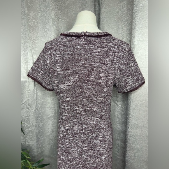 NWT LOFT Women’s Short Sleeve Fringe Trim Tweed A-Line Dress Purple Sz 8 - Picture 9 of 14